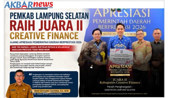 Plt. Kepala BPPRD Apresiasi Pemkab Lamsel Raih Penghargaan Pemda Terbaik 2026 di Bawah Kepemimpinan Bupati Radityo Eghi Pratama