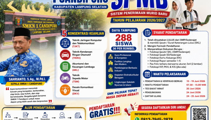 SMKN 1 Candipuro Buka SPMB Tahun Pelajaran 2026/2027, Siapkan Generasi Unggul dan Berdaya Saing