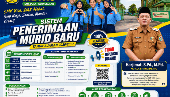 SMKN 2 Metro Buka Penerimaan Murid Baru Tahun Ajaran 2026/2027, Siapkan Lulusan Siap Kerja dan Berdaya Saing