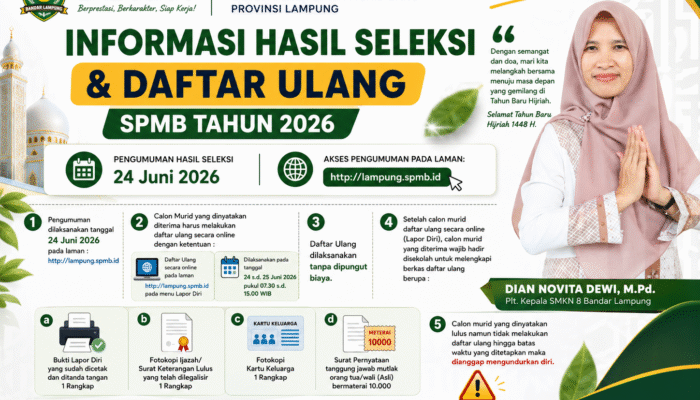 SMKN 8 Bandar Lampung Imbau Calon Murid Baru Segera Daftar Ulang SPMB 2026