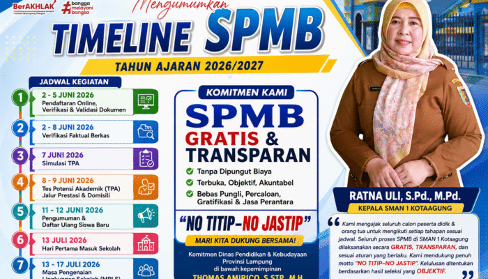 SMAN 1 Kotaagung Umumkan Timeline SPMB 2026/2027, Ratna Uli: Proses Gratis, Transparan dan Junjung Tinggi “No Titip–No Jastip”