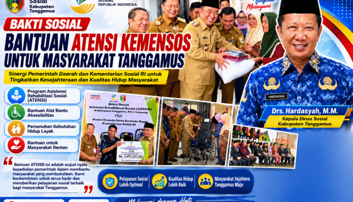 Bupati Tanggamus Serahkan Bantuan ATENSI Kemensos, Hardahsyah: Wujud Nyata Kepedulian Pemerintah bagi Masyarakat