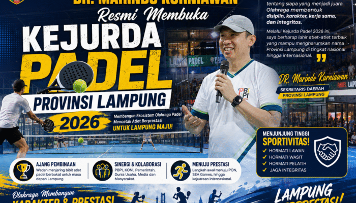 Sekdaprov Lampung Resmi Buka Kejurda Padel Lampung 2026, Tegaskan Olahraga sebagai Pilar Pembentukan Karakter dan Prestasi