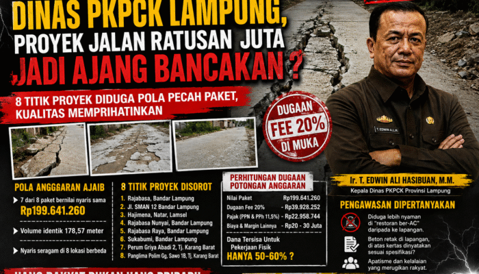 Menelusuri Dugaan Pola “Pecah Paket” Proyek Jalan Lingkungan Dinas PKPCK Lampung Tahun 2025