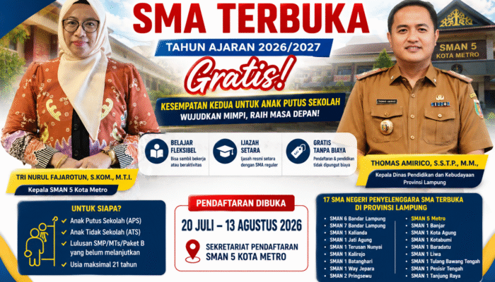 SMAN 5 Metro Buka SPMB PJJ dan SMA Terbuka Gratis, Beri Kesempatan Kedua bagi Anak Putus Sekolah