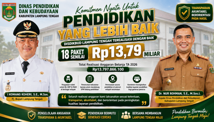 Realisasi 18 Paket Senilai Rp13,79 Miliar, Disdikbud Lampung Tengah Dorong Penguatan Sarana Pendidikan